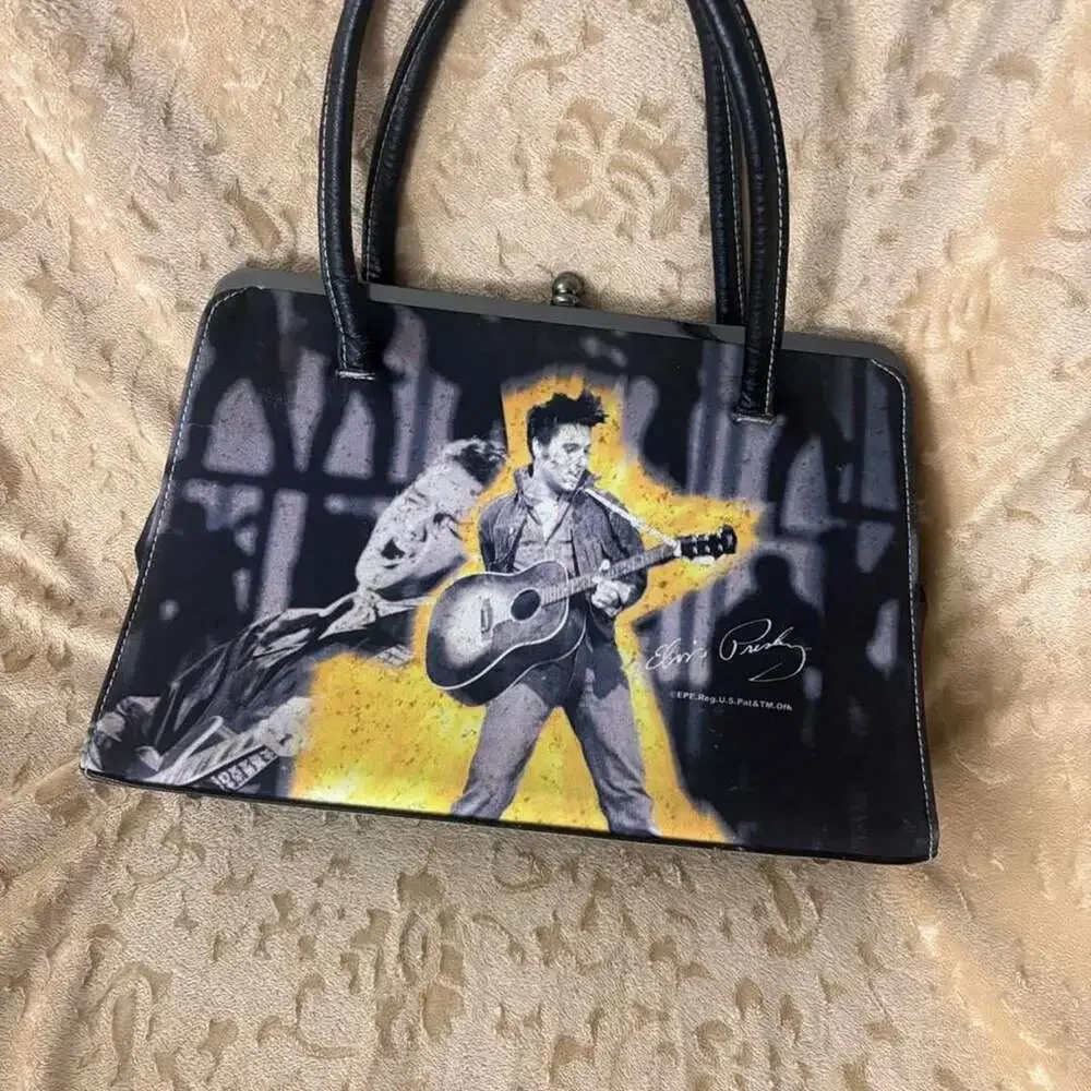 Ashley M Elvis Presley Graphic Beaded Guitar Handbag Purse